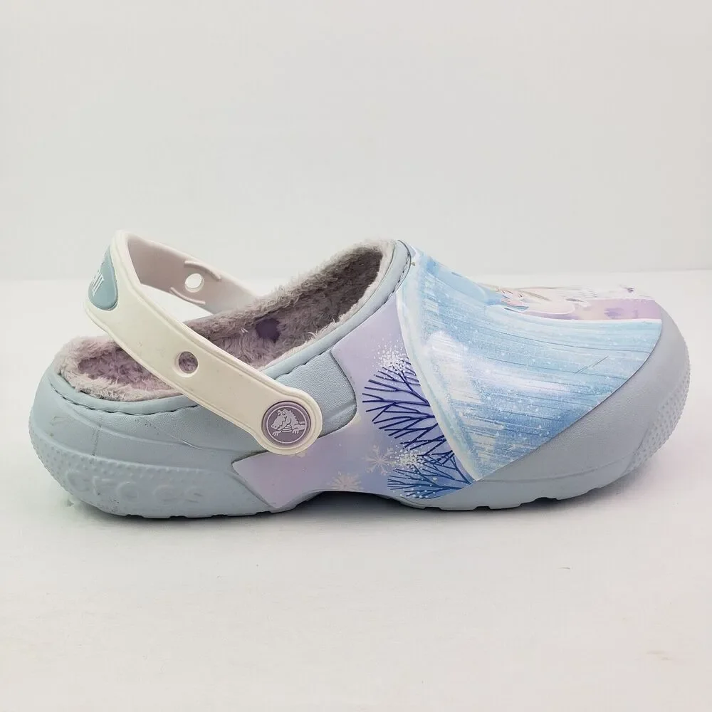 Crocs Fun Lab Kids Size J3 Mineral Blue Frozen II Disney Lined Clog Shoes